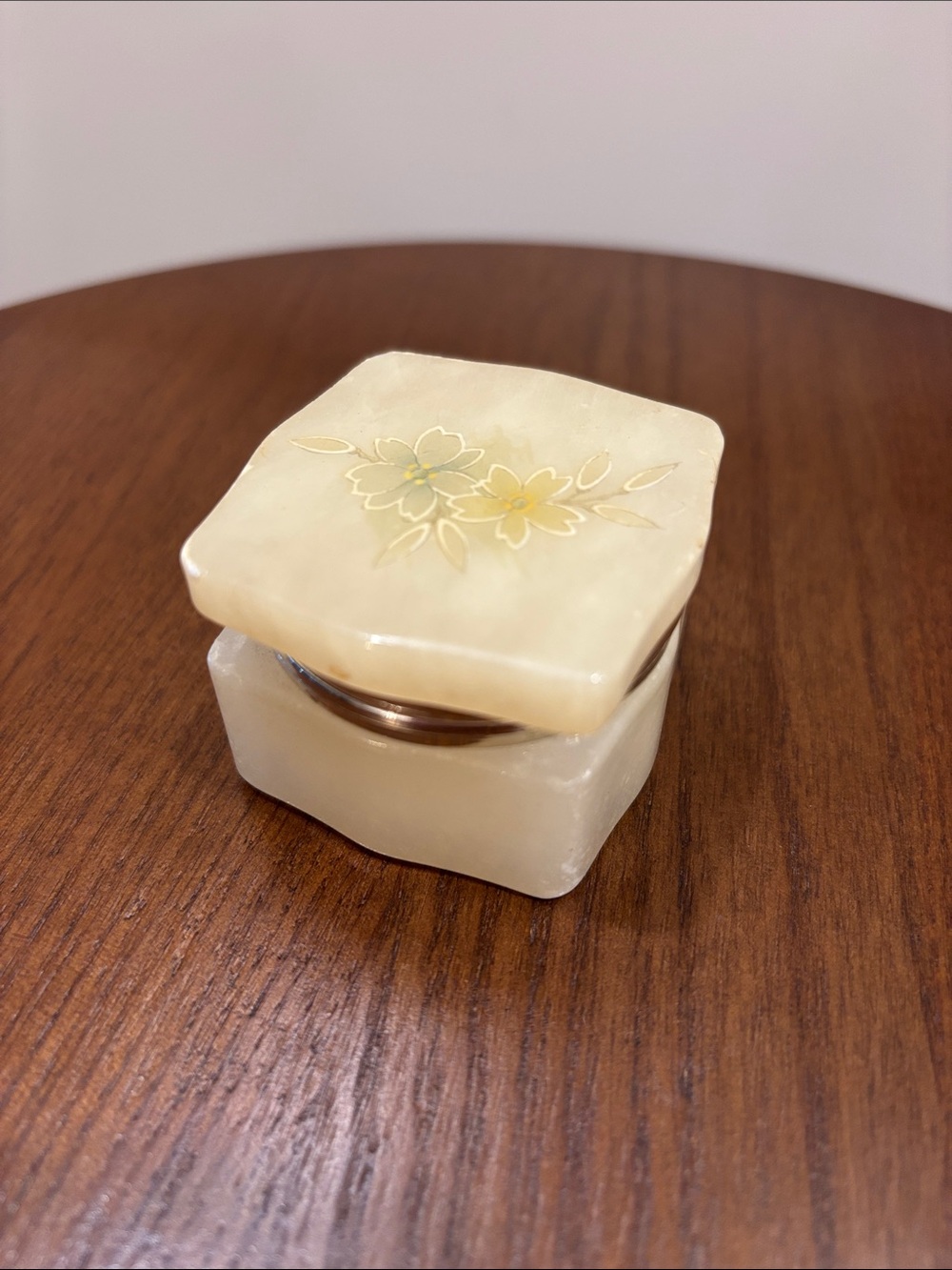 Small Cream Decorative Trinket Box with Floral Lid